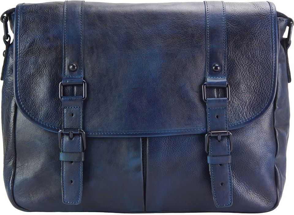 Δερματινη Τσαντα Ταχυδρομου Mattia Firenze Leather 68140 Σκουρο Μπλε