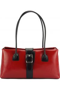 Δερμάτινη Τσάντα Χειρός Erminia Firenze Leather 217 Κόκκινο/Μαύρο