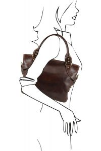 Γυναικεία Τσάντα Δερμάτινη Ilenia Καφέ σκούρο Tuscany Leather