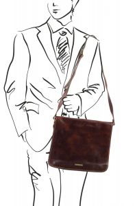 Ανδρική Τσάντα Δερμάτινη Messenger Double Μαύρο Tuscany Leather