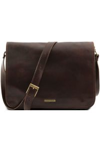 Ανδρική Τσάντα Δερμάτινη Messenger Double TL90475 Καφέ σκούρο Tuscany Leather