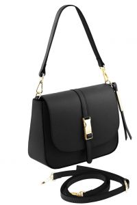 Γυναικεία τσάντα ώμου δερμάτινη Nausica Μαύρο Tuscany Leather