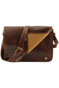 Ανδρική Τσάντα Δερμάτινη Messenger Double TL90475 Καφέ Tuscany Leather