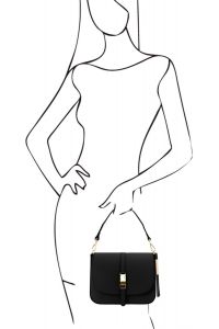 Γυναικεία τσάντα ώμου δερμάτινη Nausica Μαύρο Tuscany Leather