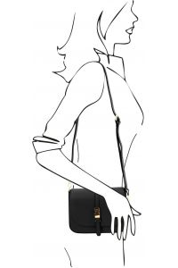Γυναικεία τσάντα ώμου δερμάτινη Nausica Μαύρο Tuscany Leather