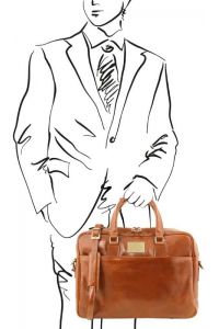 Τσάντα Laptop Δερμάτινη Urbino 15.6 ίντσες TL141241 Tuscany Leather Μελί