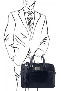 Τσάντα Laptop Δερμάτινη Urbino 15.6 ίντσες Tuscany Leather TL141241 Μπλε σκούρο