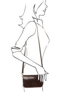 Γυναικείο Τσαντάκι Ώμου Δερμάτινο Tuscany Leather TL141713 Καφέ σκούρο