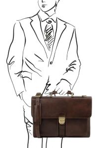 Ανδρική Επαγγελματική Τσάντα Δερμάτινη Assisi 15 ίντσες Tuscany Leather TL141825 Καφέ Σκούρο