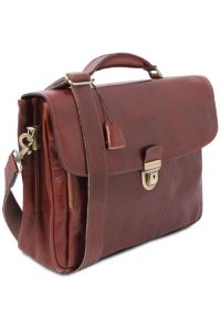 Επαγγελματική Τσάντα Δερμάτινη Alessandria με Smart Connect 15.6 ίντσες Tuscany Leather TL142067 Καφέ