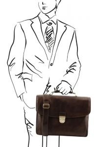 Επαγγελματική Τσάντα Δερμάτινη Alessandria με Smart Connect 15.6 ίντσες Tuscany Leather TL142067 Καφέ σκούρο