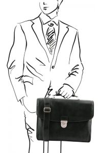 Επαγγελματική Τσάντα Δερμάτινη Alessandria με Smart Connect 15.6 ίντσες Tuscany Leather TL142067 Μαύρο