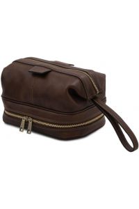 Θήκη Τσαντάκι Καλλυντικών Δερμάτινο Jacob Tuscany Leather TL142204 Καφέ σκούρο