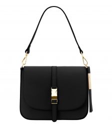Γυναικεία τσάντα ώμου δερμάτινη Nausica Μαύρο Tuscany Leather