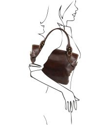 Γυναικεία Τσάντα Δερμάτινη Ilenia Καφέ σκούρο Tuscany Leather