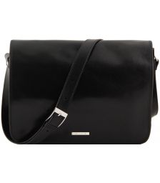 Ανδρική Τσάντα Δερμάτινη Messenger Double Μαύρο Tuscany Leather