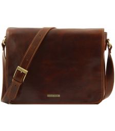Ανδρική Τσάντα Δερμάτινη Messenger Double TL90475 Καφέ Tuscany Leather