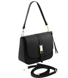 Γυναικεία τσάντα ώμου δερμάτινη Nausica Μαύρο Tuscany Leather