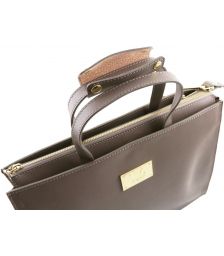 Γυναικεία Επαγγελματική Τσάντα Δερμάτινη Palermo Σταχτί σκούρο Tuscany Leather