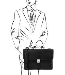 Ανδρική Επαγγελματική Τσάντα Δερμάτινη Assisi 15 ίντσες Tuscany Leather TL141825 Μαύρο