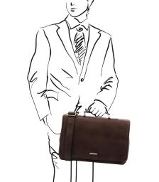 Ανδρική Τσάντα Δερμάτινη Mantova με Smart Connect 15.6 ίντσες Tuscany Leather TL142068 Καφέ σκούρο