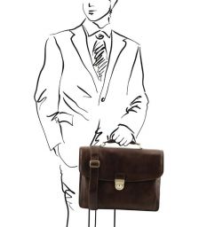 Επαγγελματική Τσάντα Δερμάτινη Alessandria με Smart Connect 15.6 ίντσες Tuscany Leather TL142067 Καφέ σκούρο