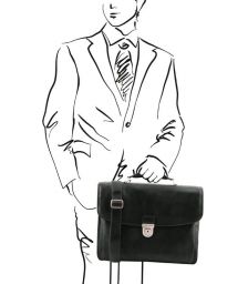 Επαγγελματική Τσάντα Δερμάτινη Alessandria με Smart Connect 15.6 ίντσες Tuscany Leather TL142067 Μαύρο