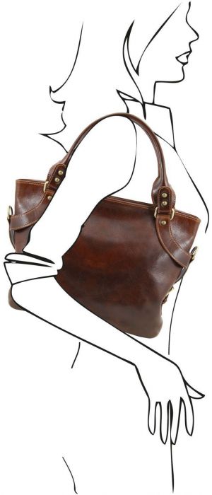 Γυναικεία Τσάντα Δερμάτινη Ilenia Καφέ Tuscany Leather