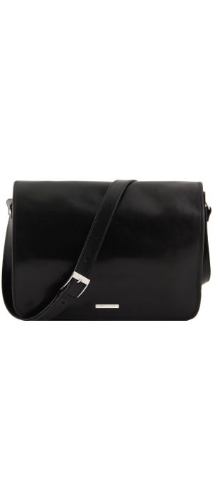 Ανδρική Τσάντα Δερμάτινη Messenger Double Μαύρο Tuscany Leather