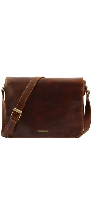 Ανδρική Τσάντα Δερμάτινη Messenger Double TL90475 Καφέ Tuscany Leather