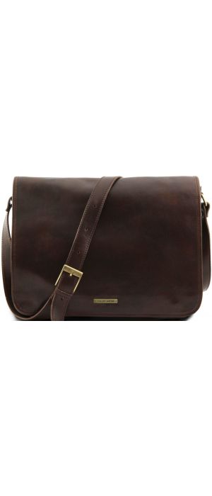 Ανδρική Τσάντα Δερμάτινη Messenger Double TL90475 Καφέ σκούρο Tuscany Leather
