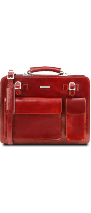 Επαγγελματική Τσάντα Δερμάτινη Venezia Κόκκινο Tuscany Leather