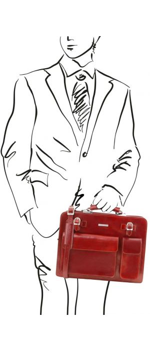 Επαγγελματική Τσάντα Δερμάτινη Venezia Κόκκινο Tuscany Leather