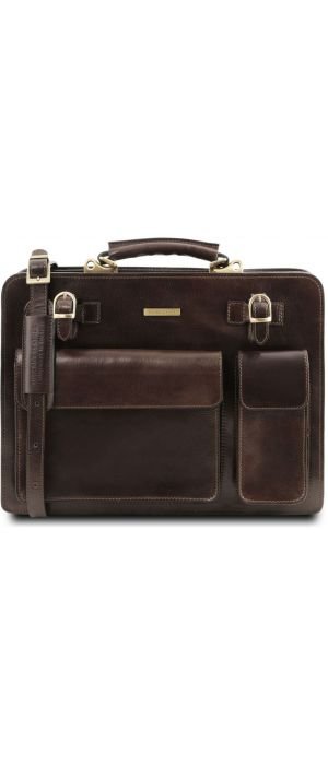 Επαγγελματική Τσάντα Δερμάτινη Venezia Καφέ σκούρο Tuscany Leather