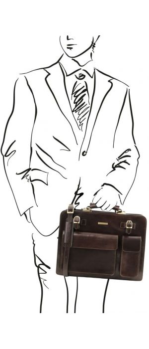 Επαγγελματική Τσάντα Δερμάτινη Venezia Καφέ σκούρο Tuscany Leather