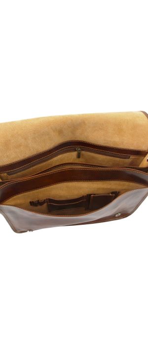 Ανδρική Τσάντα Δερμάτινη Messenger Double TL90475 Καφέ σκούρο Tuscany Leather