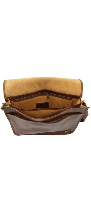 Ανδρική Τσάντα Δερμάτινη Messenger Double TL90475 Καφέ σκούρο Tuscany Leather