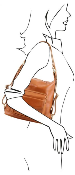 Γυναικεία Τσάντα Δερμάτινη Ώμου / Πλάτης TL141535 Κονιάκ Tuscany Leather
