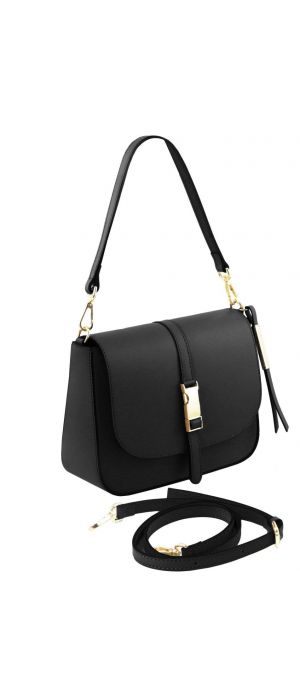 Γυναικεία τσάντα ώμου δερμάτινη Nausica Μαύρο Tuscany Leather