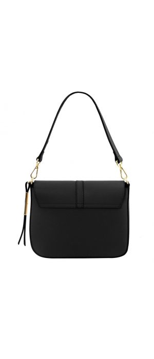 Γυναικεία τσάντα ώμου δερμάτινη Nausica Μαύρο Tuscany Leather