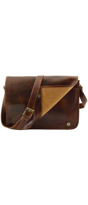 Ανδρική Τσάντα Δερμάτινη Messenger Double Μαύρο Tuscany Leather