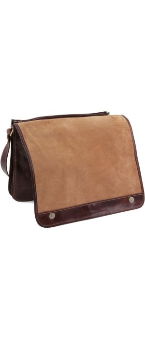 Ανδρική Τσάντα Δερμάτινη Messenger Double TL90475 Καφέ Tuscany Leather