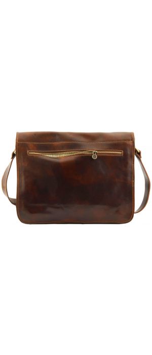 Ανδρική Τσάντα Δερμάτινη Messenger Double TL90475 Καφέ σκούρο Tuscany Leather
