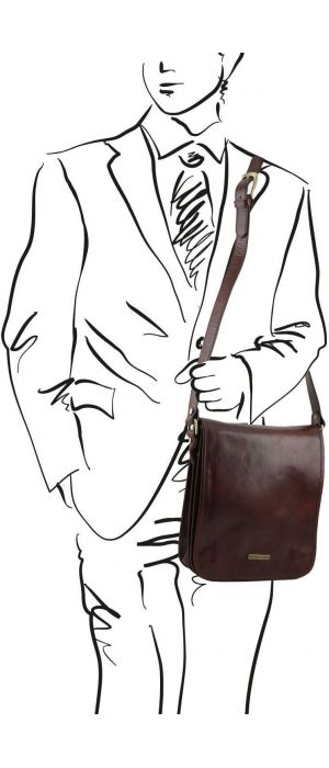 Ανδρικό Τσαντάκι Δερμάτινο Messenger TL141255 Μελί Tuscany Leather