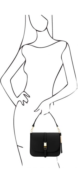 Γυναικεία τσάντα ώμου δερμάτινη Nausica Μαύρο Tuscany Leather