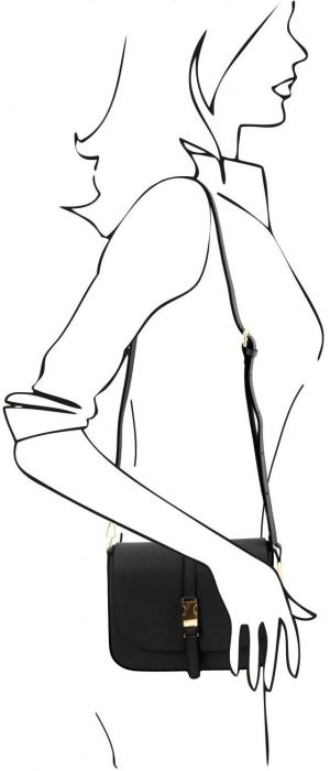 Γυναικεία τσάντα ώμου δερμάτινη Nausica Μαύρο Tuscany Leather