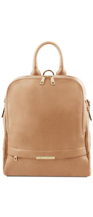 Γυναικεία Τσάντα Πλάτης & Ώμου Δερμάτινη Tuscany Leather TL141376 Σαμπανιζέ
