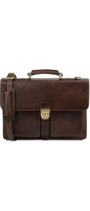 Ανδρική Επαγγελματική Τσάντα Δερμάτινη Assisi 15 ίντσες Tuscany Leather TL141825 Καφέ Σκούρο