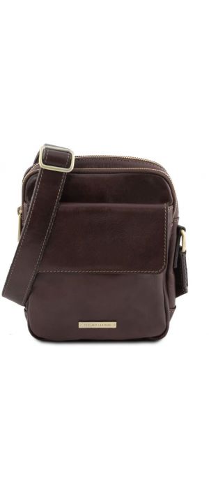 Ανδρικό Τσαντάκι Δερμάτινο Larry Tuscany Leather TL141915 Καφέ Σκούρο