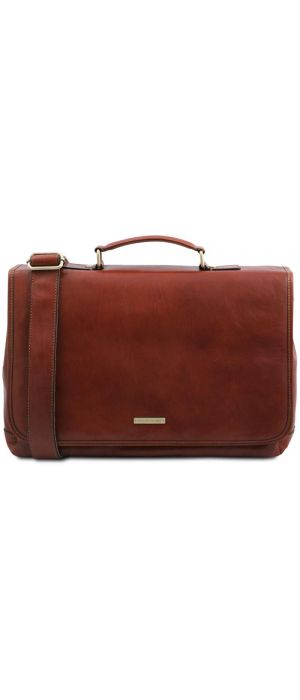 Ανδρική Τσάντα Δερμάτινη Mantova με Smart Connect 15.6 ίντσες Tuscany Leather TL142068 Καφέ